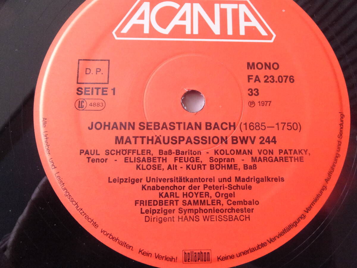 独ACANTA盤3枚組JSバッハゆかりの地ライプチッヒの合唱団／オケによる1935年録音の(マタイ受難曲)残存するもっとも古いマタイ録音です_画像6