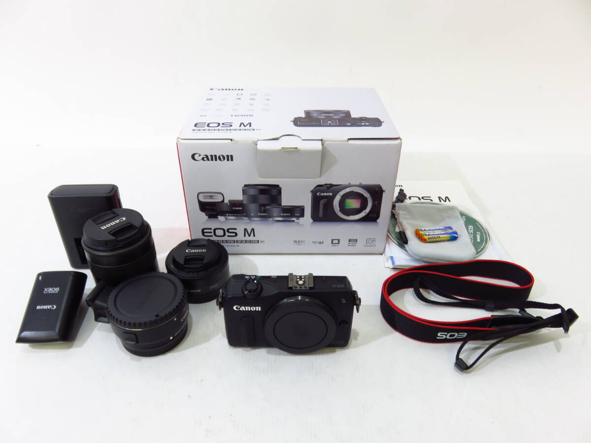 s3332k [送料950円]【ジャンク】 Canon EOS M ダブルレンズキット ブラック ミラーレス一眼カメラ キヤノン [099-000100]_画像1