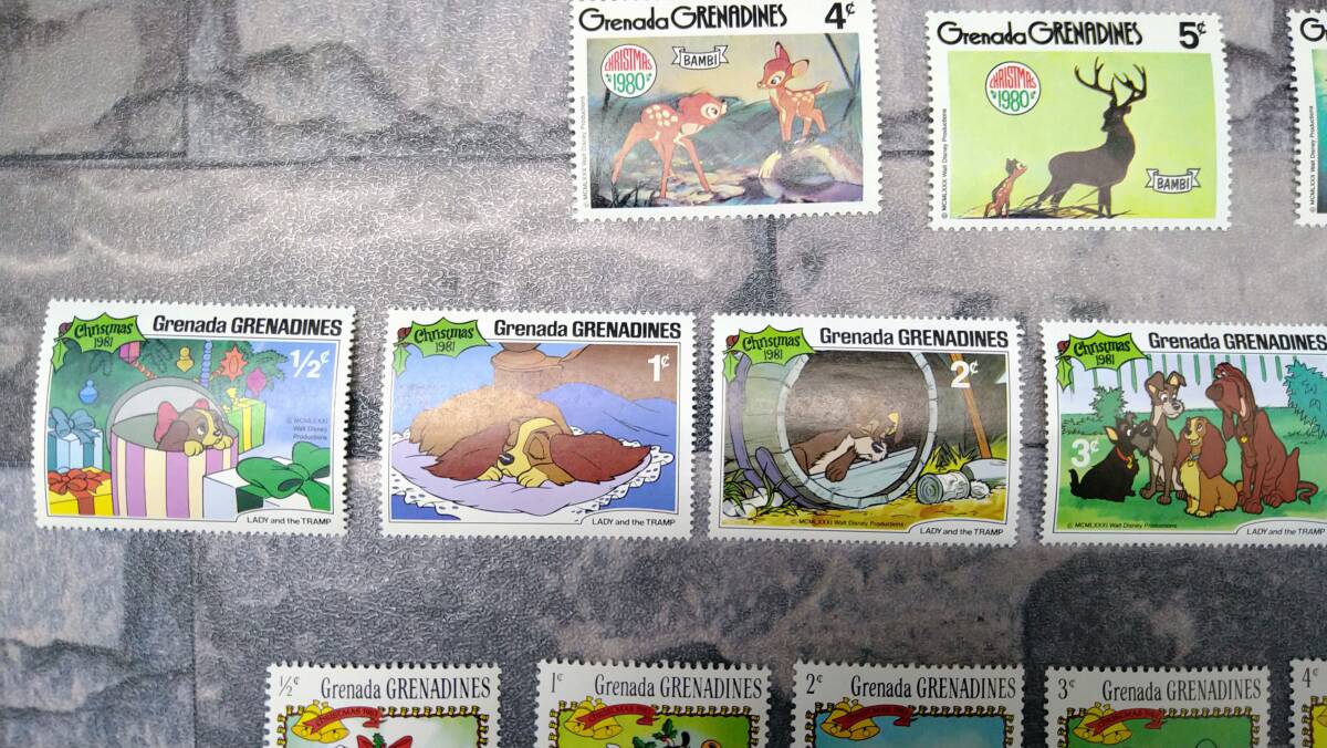 k1345 【未使用】 外国切手 グレナダ・グレナディーン ディズニー まとめて 19枚 クリスマス 1980 1981 1983 コレクション 60サイズ発送_画像3