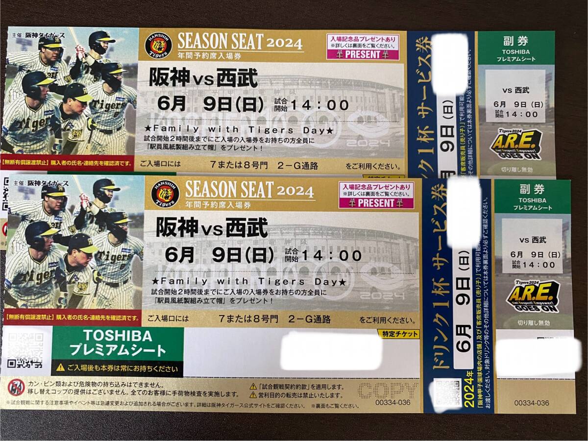 TOSHIBA プレミアムシート　甲子園　野球　阪神　セ・リーグ　西武_画像1