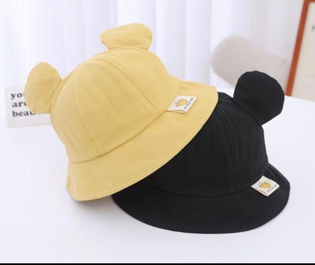 帽子 ブラック ハット 黒 UVカット 紫外線対策　キッズ　子ども帽子　ミッキー　ディズニー　耳付き