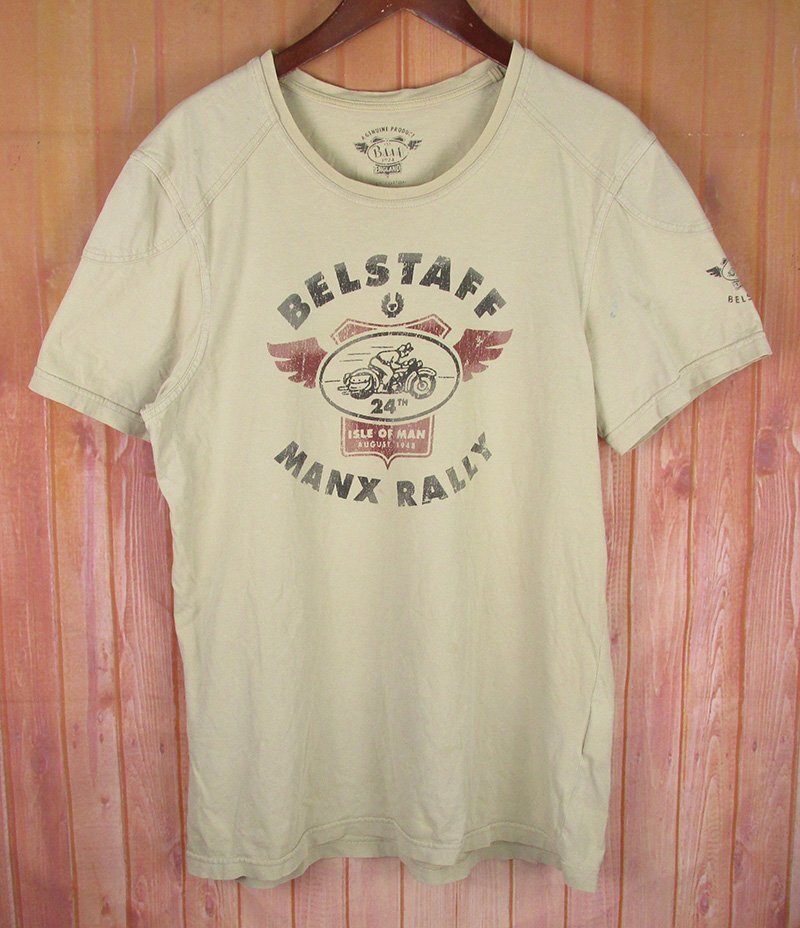 ST10732 BELSTAFF ベルスタッフ Tシャツ イタリア製 ベージュ系 L（クリックポスト可）_画像1