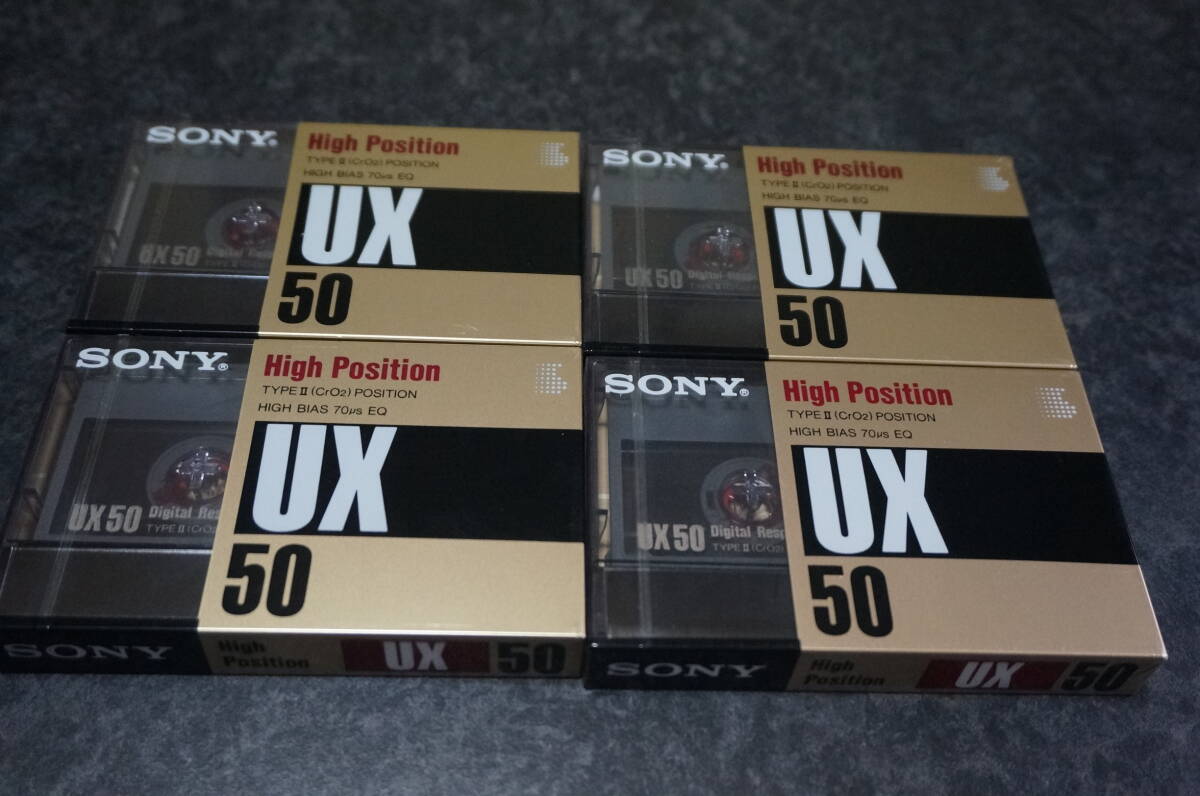 NEW SONY CASSETTE TAPE UX50 × 4本 HIGH POSITION TYPE-II ソニーカセットテープ ハイポジション 貴重な新品未開封未使用品_画像1