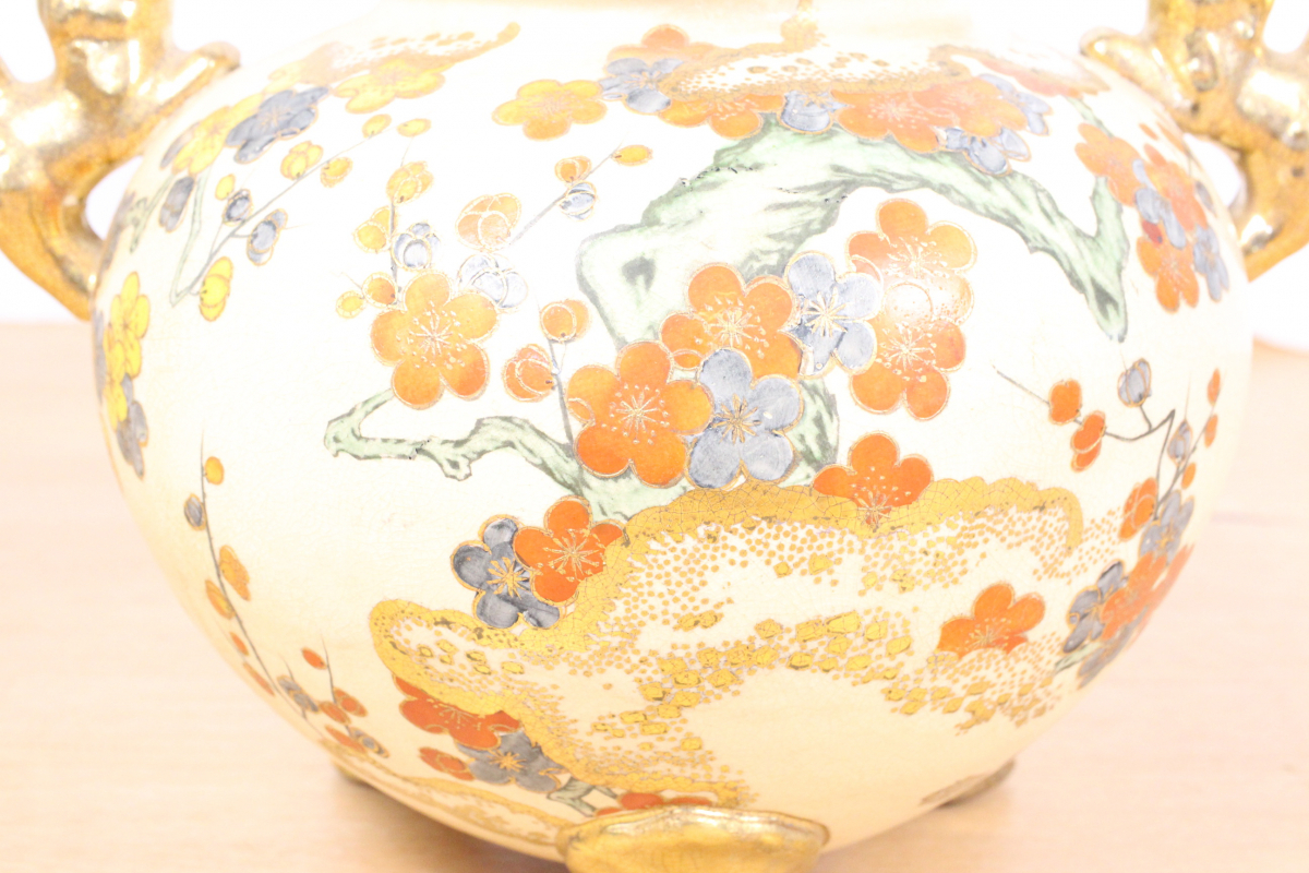 [to удача ] Satsuma . цветная роспись золотая краска лев уголок три пара большой курильница 28cm старый художественное изделие керамика товар антиквариат ваза ваза для цветов украшение .LBZ01LAF10
