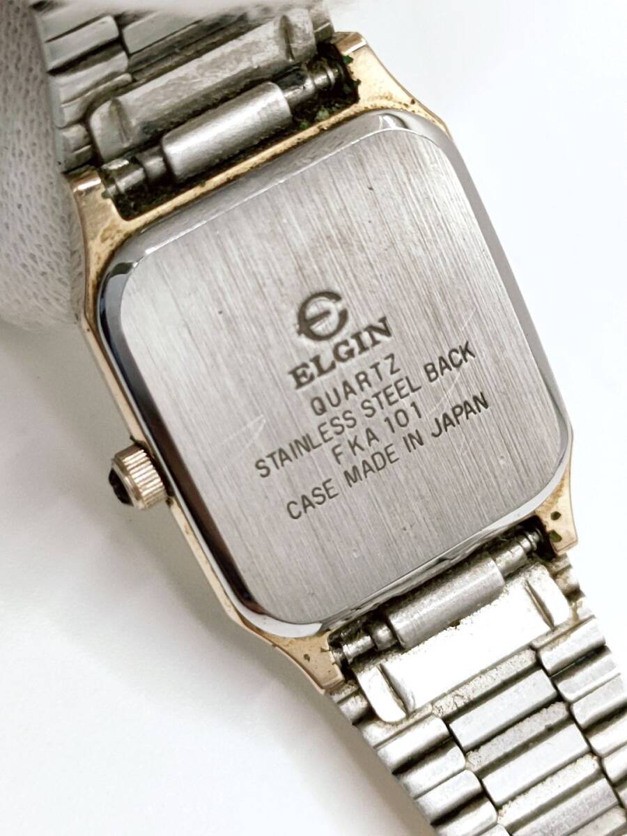 【電池切れ】ELGIN エルジン 　腕時計クォーツ　白文字盤　スクエア　レディース　ケース：1.8　