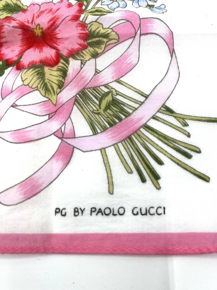 PG BY PAOLO GUCCI パオロ グッチ　ハンカチ　スカーフ　フラワー　花　プリント　コットン　44×44_画像5