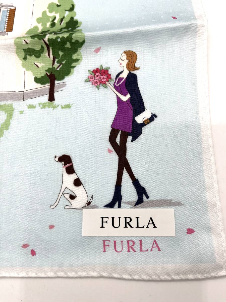 【シール付き未使用品】FURLA　フルラ ハンカチ　スカーフ　貴婦人　ドッグ　ハウス　コットン　50×50_画像5