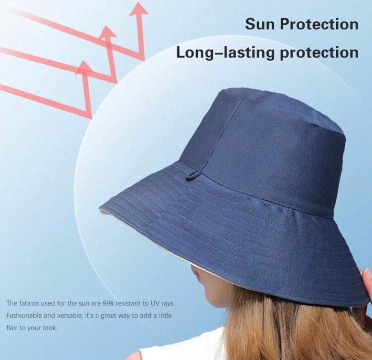 【最終値下げ】紫外線対策 日焼け防止 UVカット リバーシブル つば広ハット ネイビー