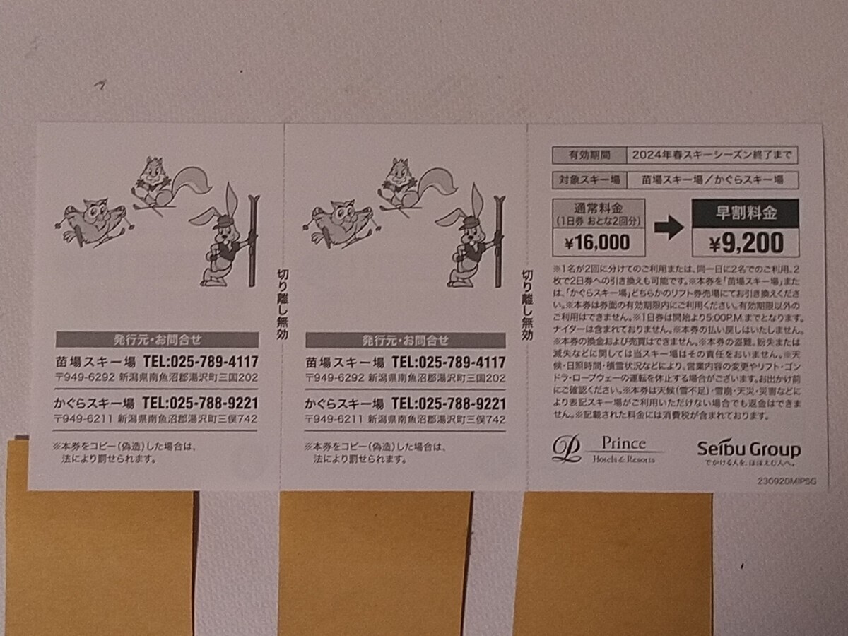 送料無料【かぐらスキー場】リフト券 １日券引換券（2回分）の画像2