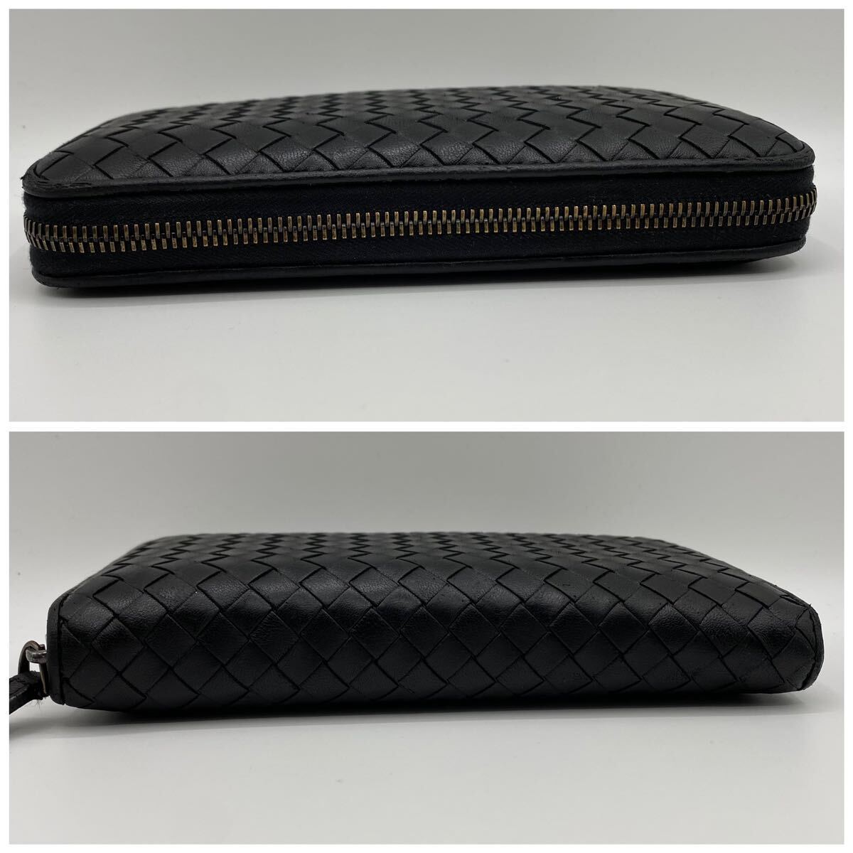 1円 正規品 極美品 Bottega Veneta ボッテガヴェネタ メンズ 長財布 ラウンドファスナー イントレチャート レザー 本革 ブラック ジップの画像4