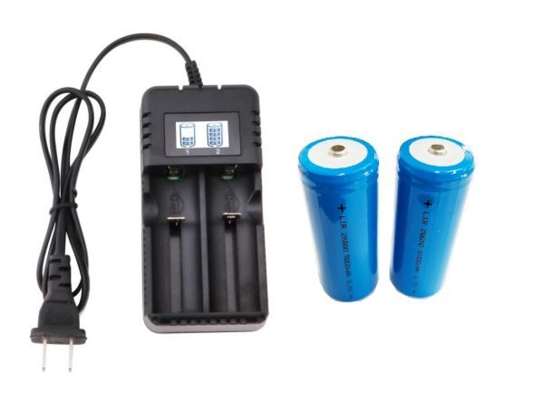 26650 リチウムイオン電池 3.7V 5000mAh リチウム充電式電池(2本）と専用急速充電器セット販売 90日間品質保証付き 送料無料(0)_画像1