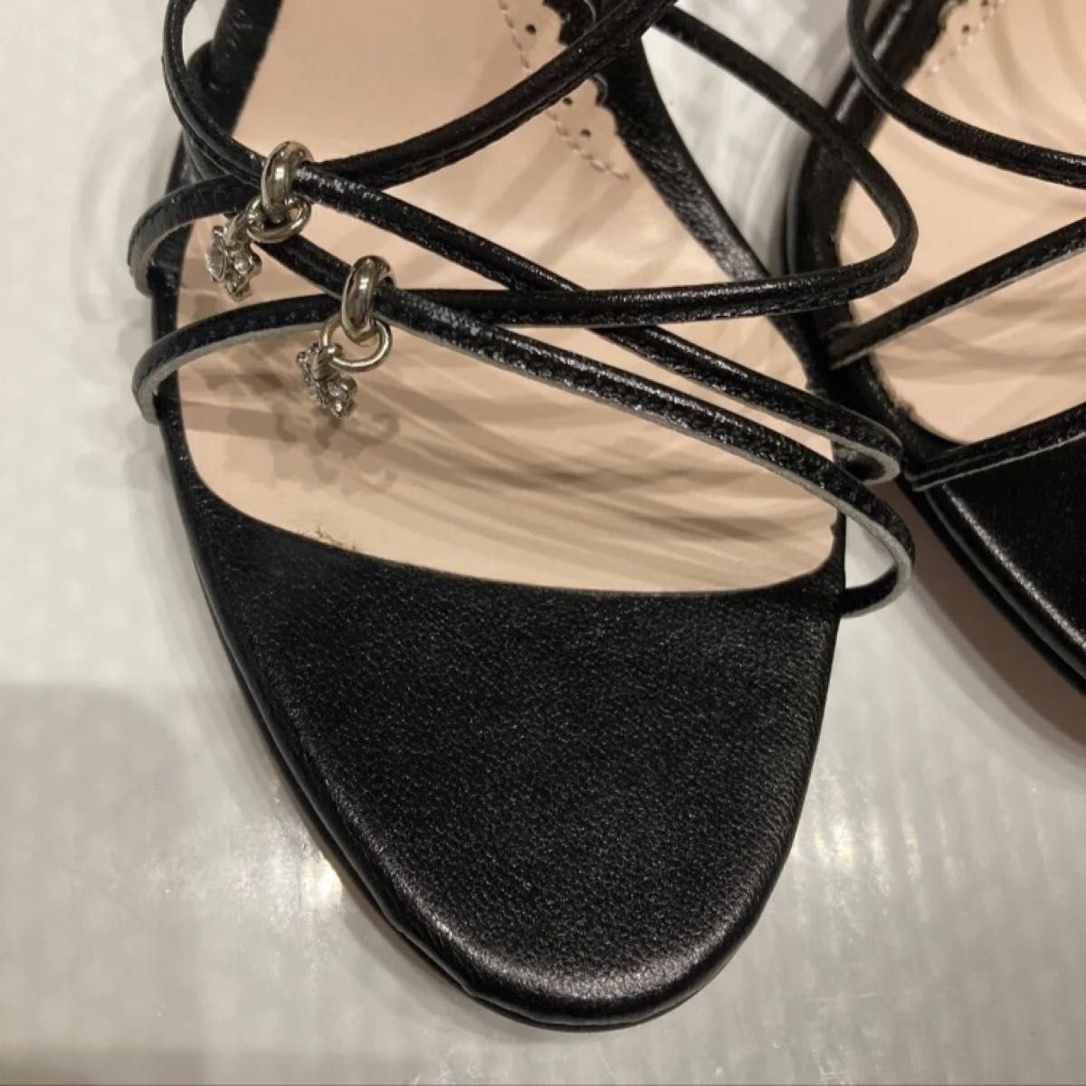 美品　サンダル　レベッカテイラー　ヒール　結婚式　ピンヒール　パンプス　ブラック 黒 靴  22.5cm 23cm