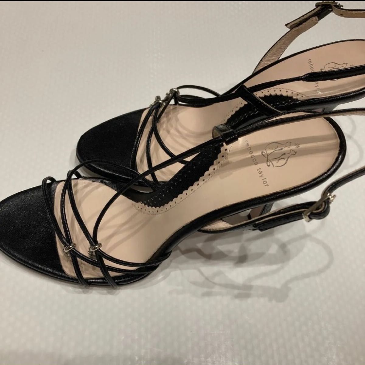 美品　サンダル　レベッカテイラー　ヒール　結婚式　ピンヒール　パンプス　ブラック 黒 靴  22.5cm 23cm