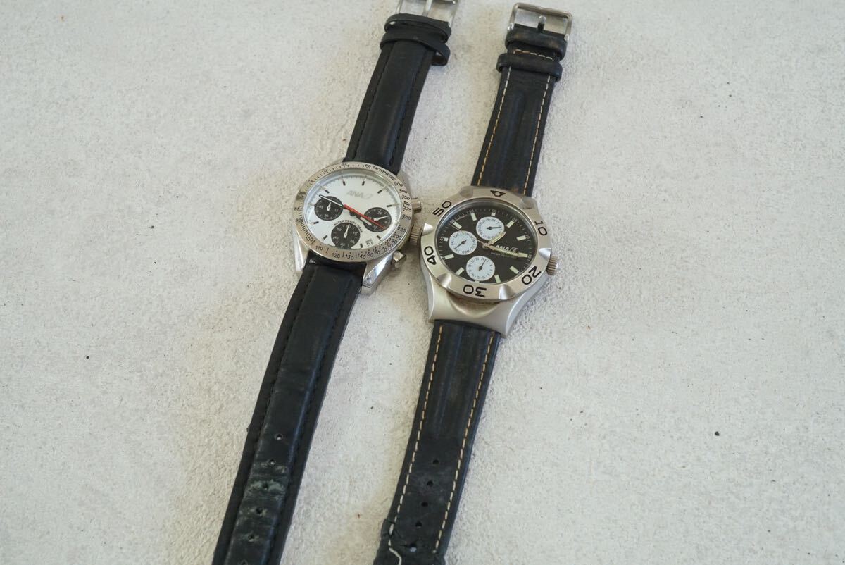 F609 ANA/全日空 全日本空輪 クロノグラフ メンズ 腕時計 2点セット クォーツ アクセサリー まとめて おまとめ まとめ売り 不動品の画像5