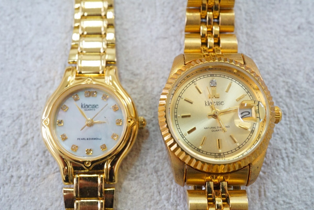 F741 klaeuse/クロイゼ ダイヤモンド メンズ レディース 腕時計 ゴールドカラー アクセサリー クォーツ 大量 まとめて おまとめ 不動品の画像1