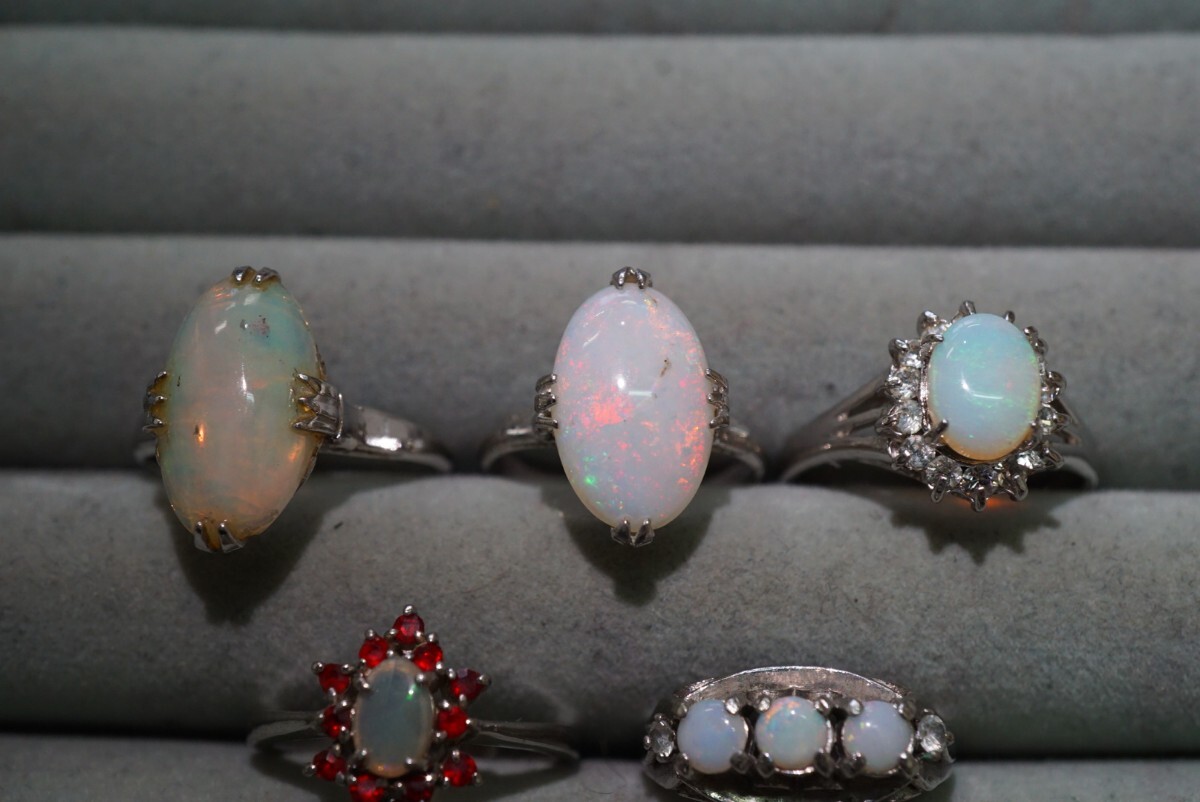 B987 天然オパール opal リング 指輪 ヴィンテージ アクセサリー カラーストーン 大量 まとめて おまとめ まとめ売り クラックあり含むの画像2