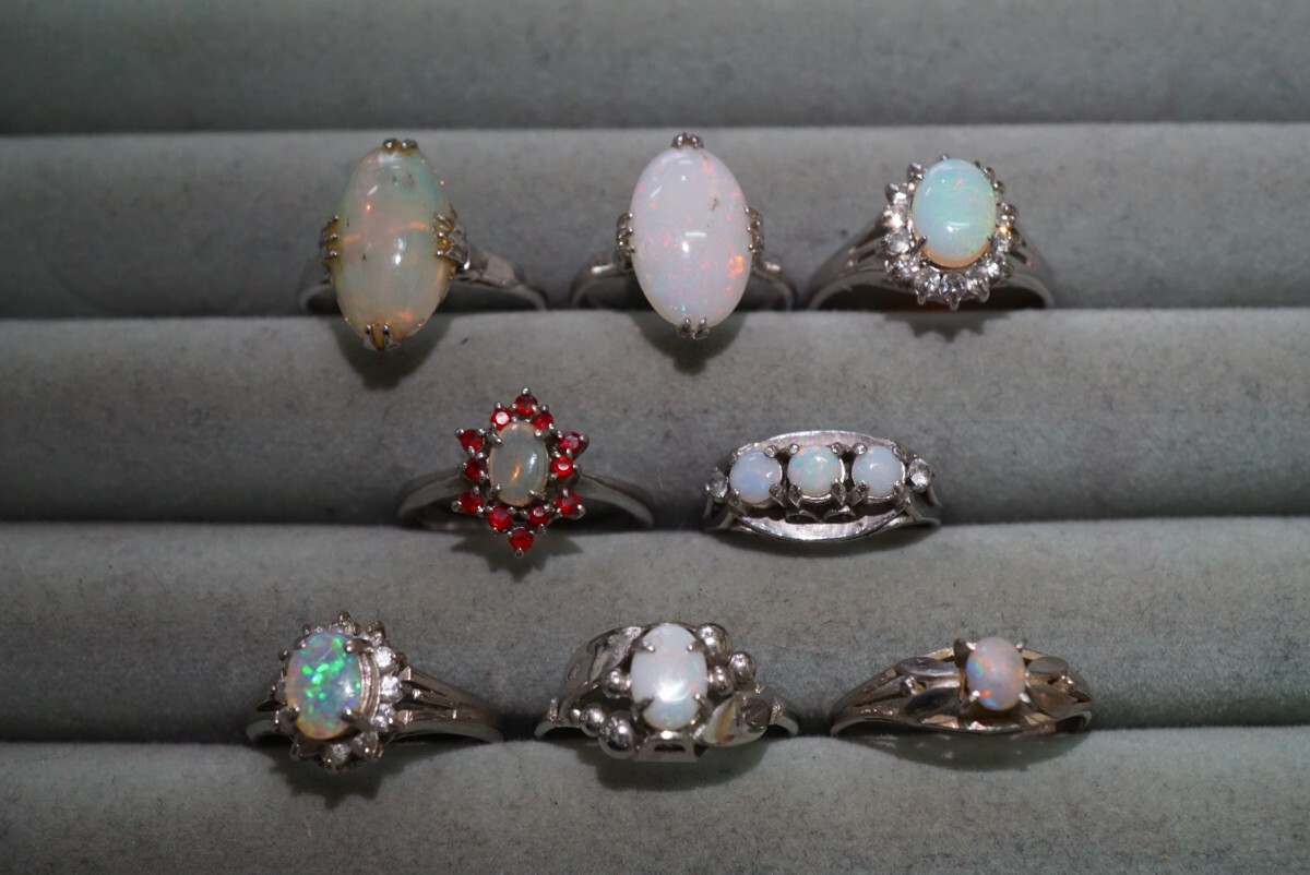 B987 天然オパール opal リング 指輪 ヴィンテージ アクセサリー カラーストーン 大量 まとめて おまとめ まとめ売り クラックあり含むの画像1