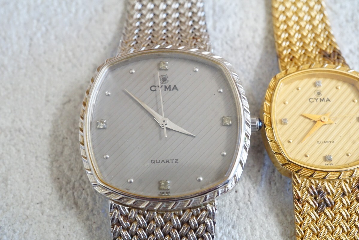F838 CYMA/ Cima diamond wristwatch 2 point brand accessory quartz men's lady's large amount together . summarize set sale immovable goods 