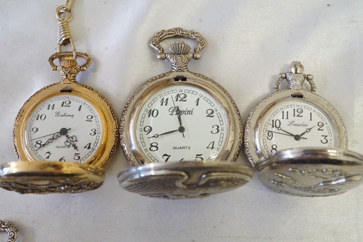 F929 abroad made contains comming off carving pocket watch 12 point set quartz Vintage accessory large amount together . summarize set sale immovable goods 