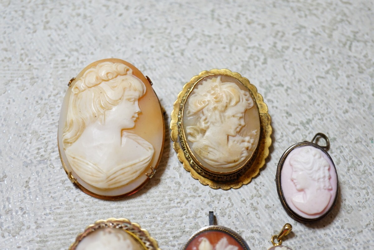 B2225 シェルカメオ CAMEO ペンダント ブローチ セット ヴィンテージ アクセサリー 貴婦人 人像 大量 まとめて おまとめ まとめ売り_画像3