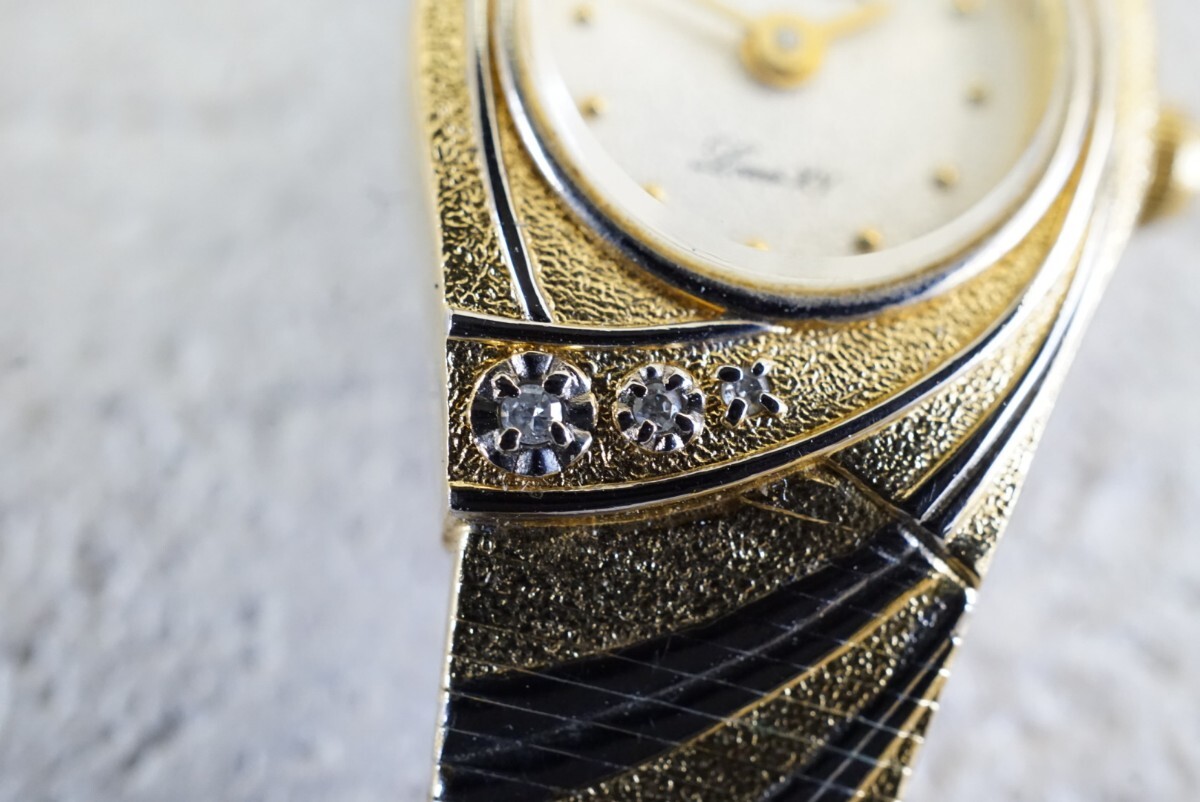 F1140 CYMA/ Cima Louis XV diamond Gold color lady's . ornament wristwatch brand accessory quartz Vintage immovable goods 
