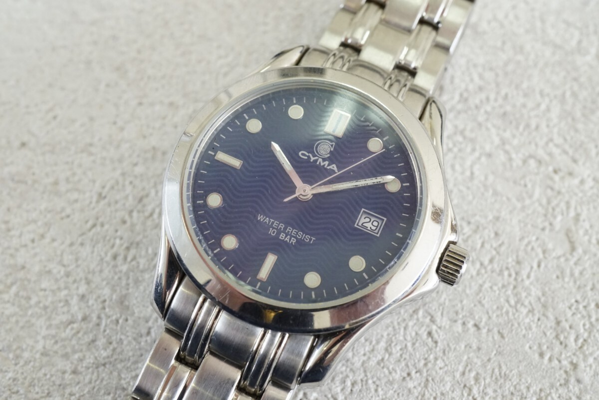 F1128 CYMA/ Cima   синий  циферблат   календарь  мужской   наручные часы   брэнд   аксессуары   кварцевый   винтажный    Швейцария  SWISS  часы   не подвижный   товар 