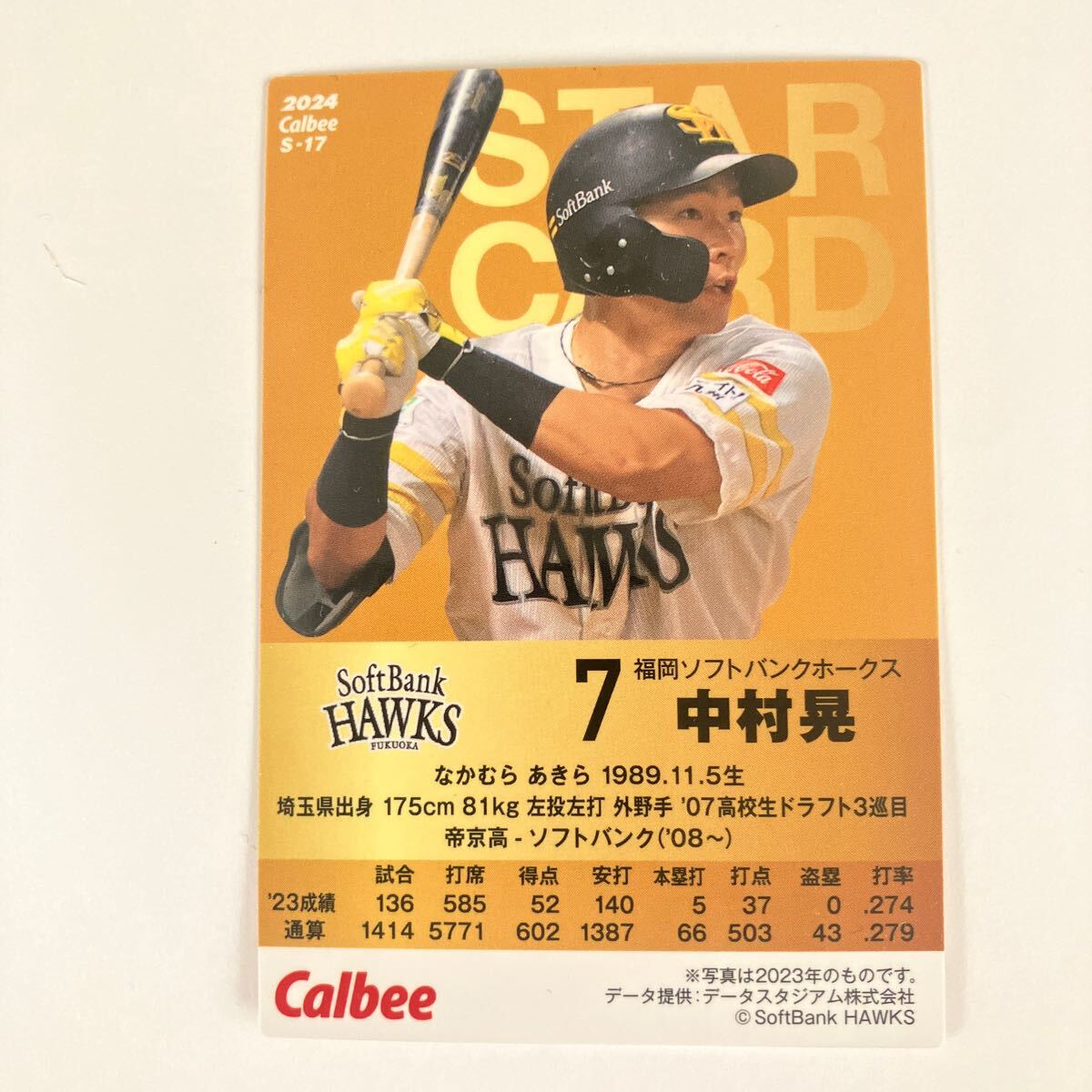 2024 カルビープロ野球チップス 第1弾 中村 晃 スターカード _画像2