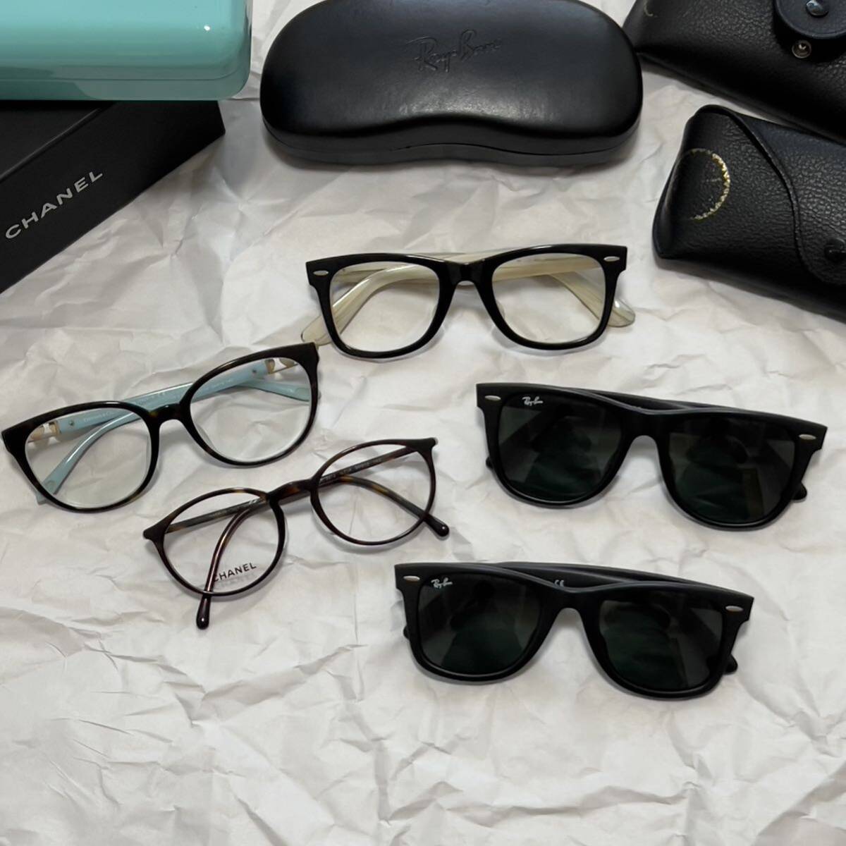 まとめ売り メガネ サングラス RAY-BAN RB2140-F RB5121F TIFFANY TF2145-F CHANEL 3372 べっ甲 黒縁 ブルー 箱付きの画像1