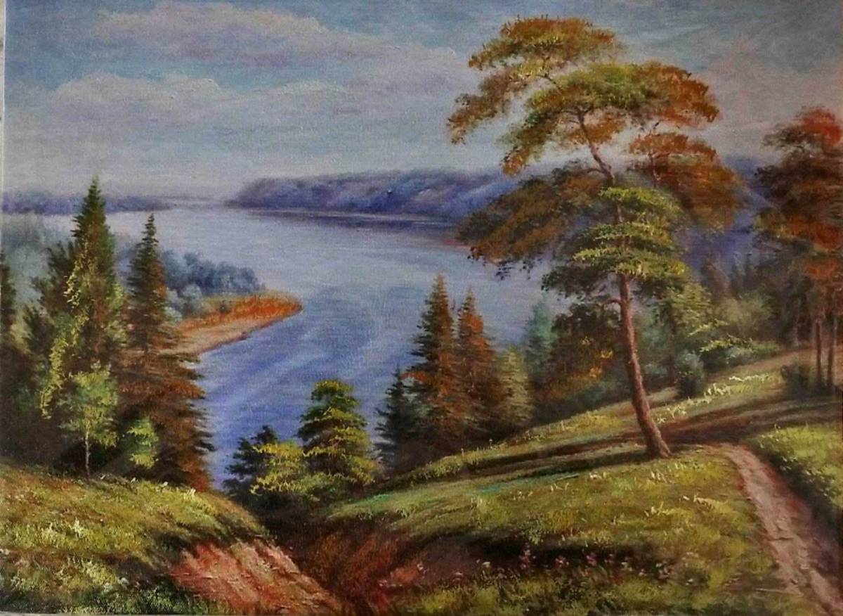  ornament 30cm X 40cm tree frame attaching picture art panel poster oil painting interior work of art Ray k side lake . large river landscape painting business use YX-19