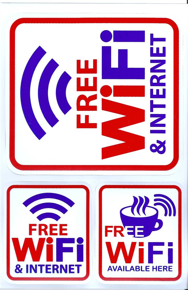 /防水 フリー ワイファイ ステッカー セット 業務用 FREE WIFI 店頭用 販促用 カフェ 民泊 インバウンド 訪日 外国人 無線LAN TS-26N_画像1