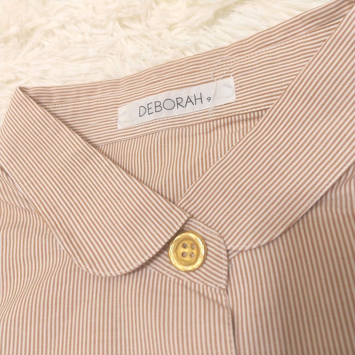 DEBORAH  デボラ  リマージュライカ  シャツ  ストライプ柄  刺繍  くま  ベア  コットン  金ボタン  日本製