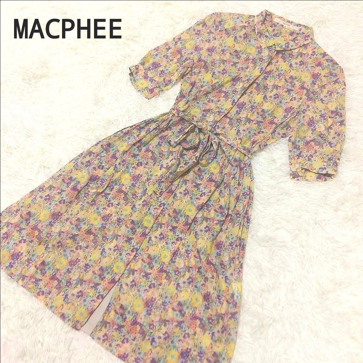 MACPHEE  マカフィー  シャツ  ワンピース  リバティ  花柄  総柄  Aライン  ベルト  コットン  リネン