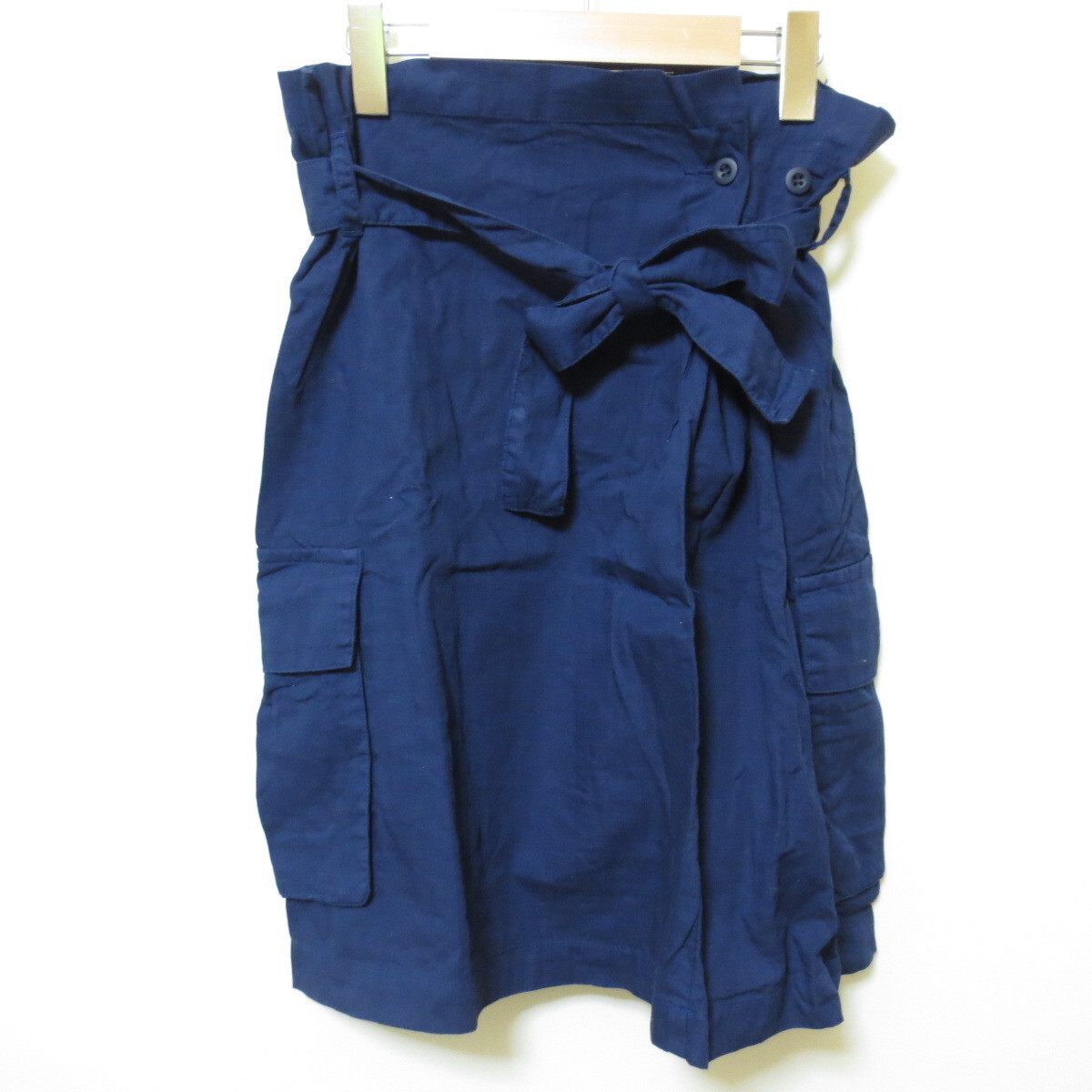 s938* beautiful goods * zucca Zucca navy navy blue skirt knee height cotton cotton 100% S [me flight ]