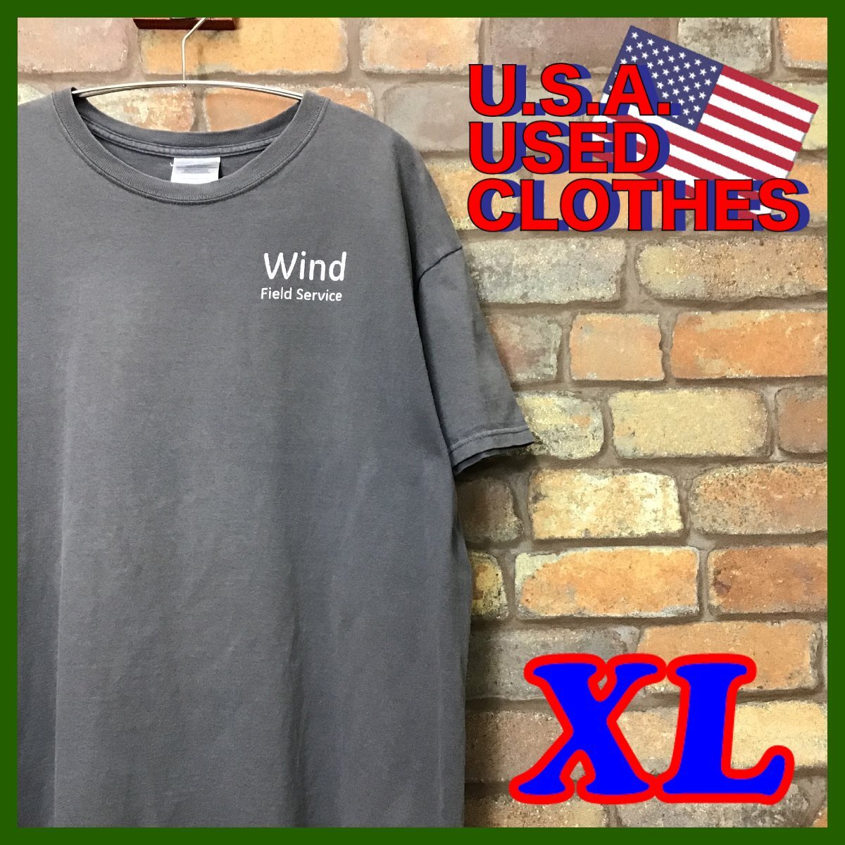 ME10-953★BIGサイズ★状態良好★【WIND FIELD SERVICE】グレー コットン 半袖 USA企業 Tシャツ【メンズ XL】古着 ワーク クルーネック_画像1