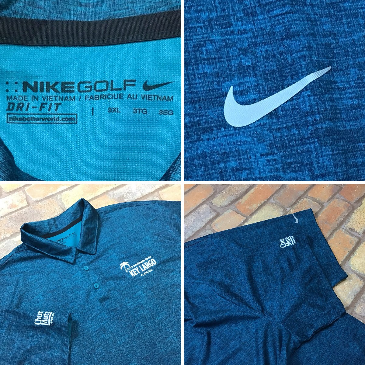 ME12-246★USA買付品★オーバーサイズ【NIKE】DRY-FIT クロスパッチプリント 半袖ポロシャツ【メンズ 3XL】ネイビー ゴルフ アメカジ_画像4