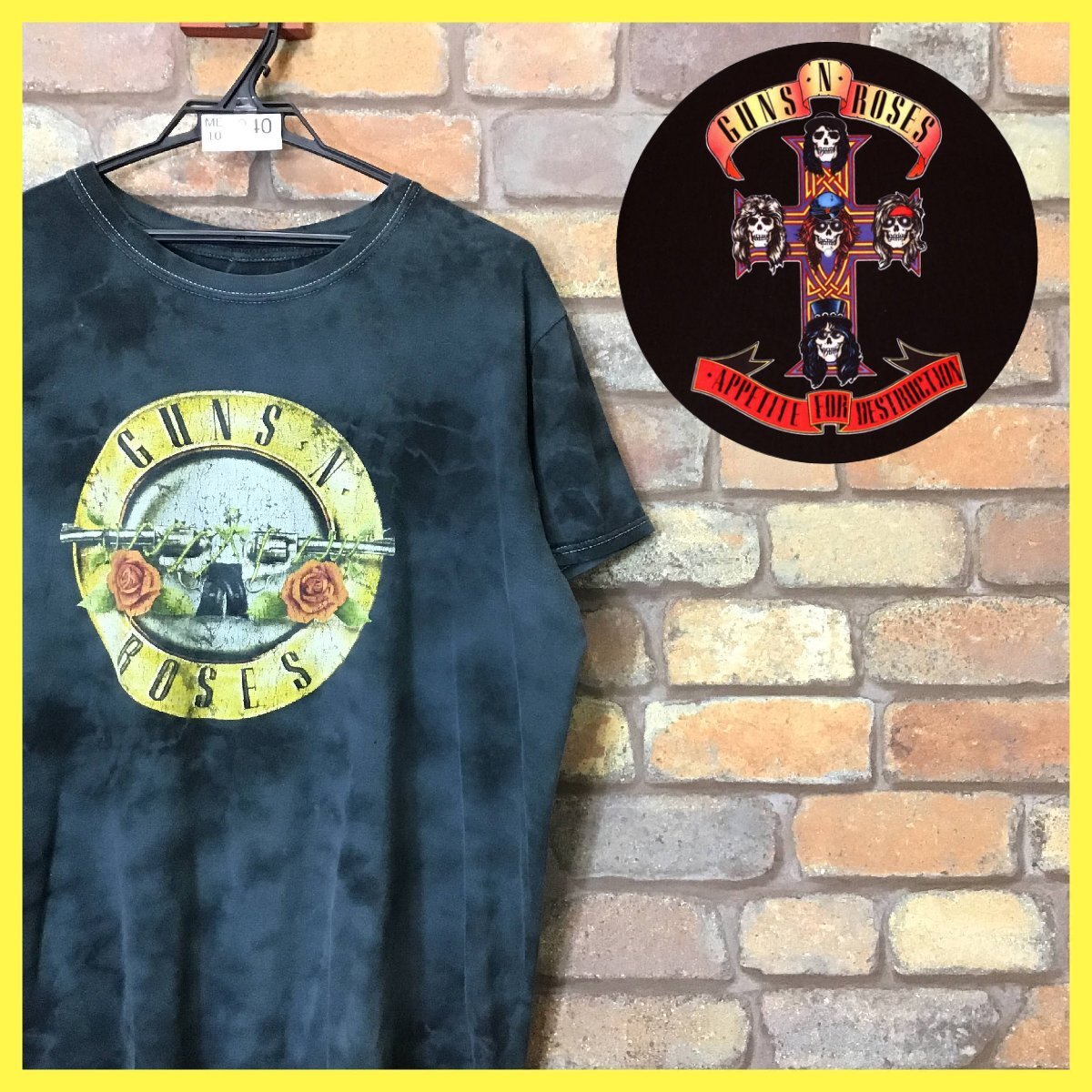 ME10-340★オフィシャル★状態良好★【Guns N' Roses ガンズ】グレー系 タイダイ クラシックロゴ バンド Tシャツ【ユニセックス M】USA古着_画像1