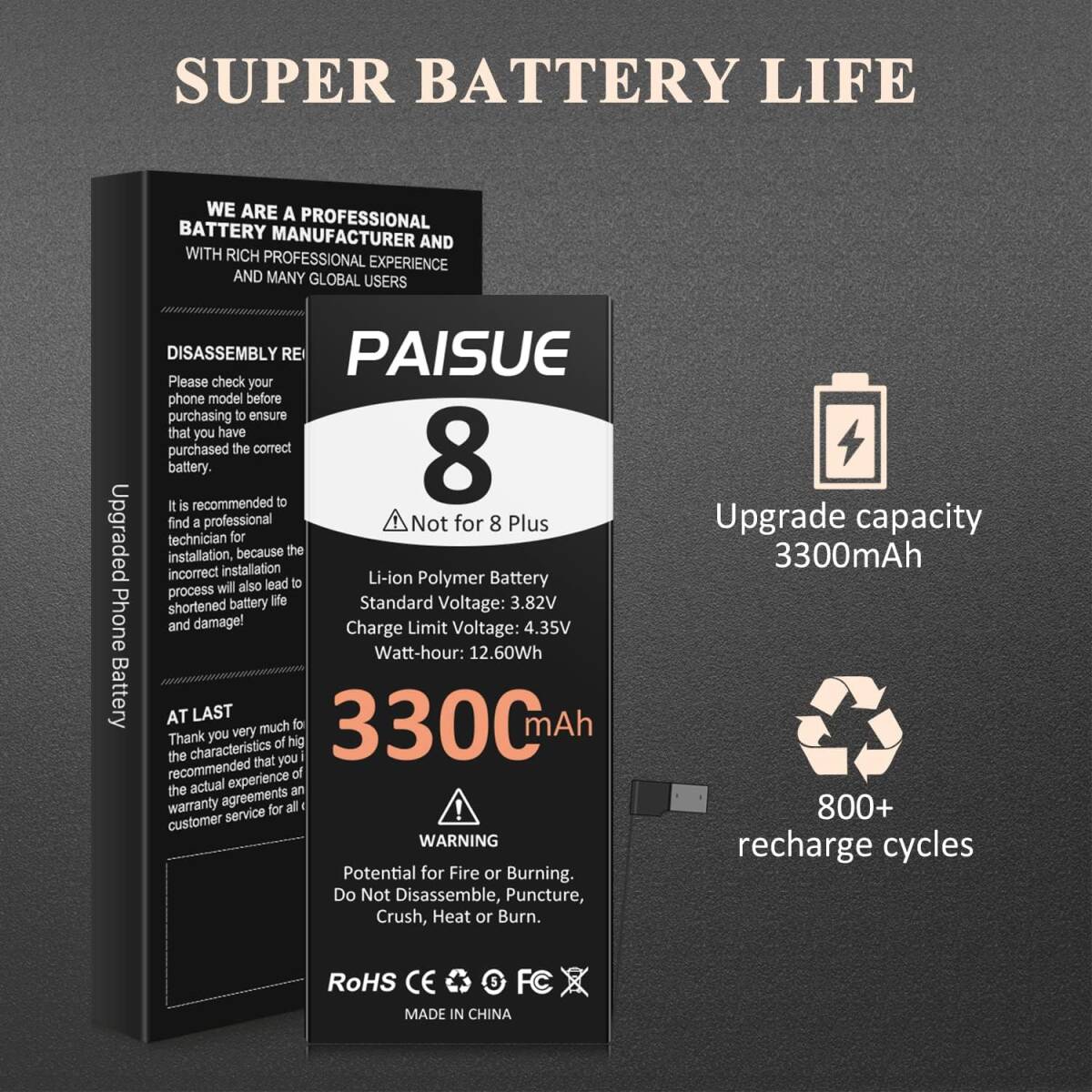 Paisue For iPhone8 対応 バッテリー 3300mAh 大容量 交換用 バッテリー PSE 標準工具セット付き 付_画像2