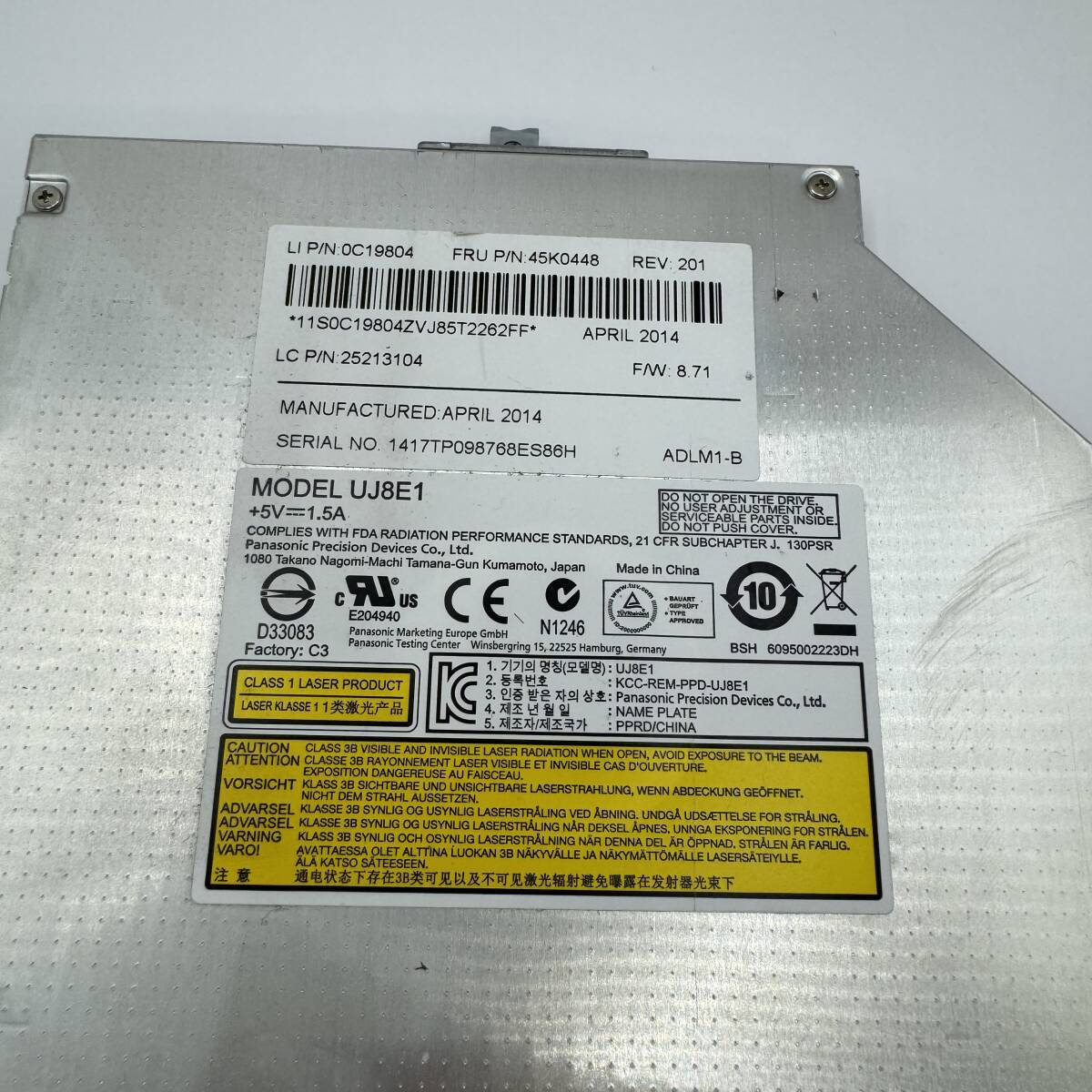 【返金保証】 修理用パーツ スーパーマルチDVDライター UJ8E1 / Lenovo G500 20236 純正取外し品 （4051517）_画像2