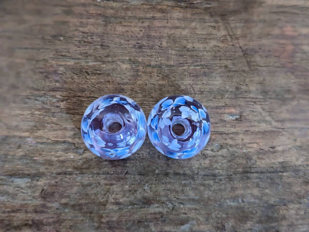 【あじさい色2個】とんぼ玉　大粒　18mm　トンボ玉 蜻蛉玉　簪　浴衣　薄紫 かんざし　ハンドメイド　香立て_画像5