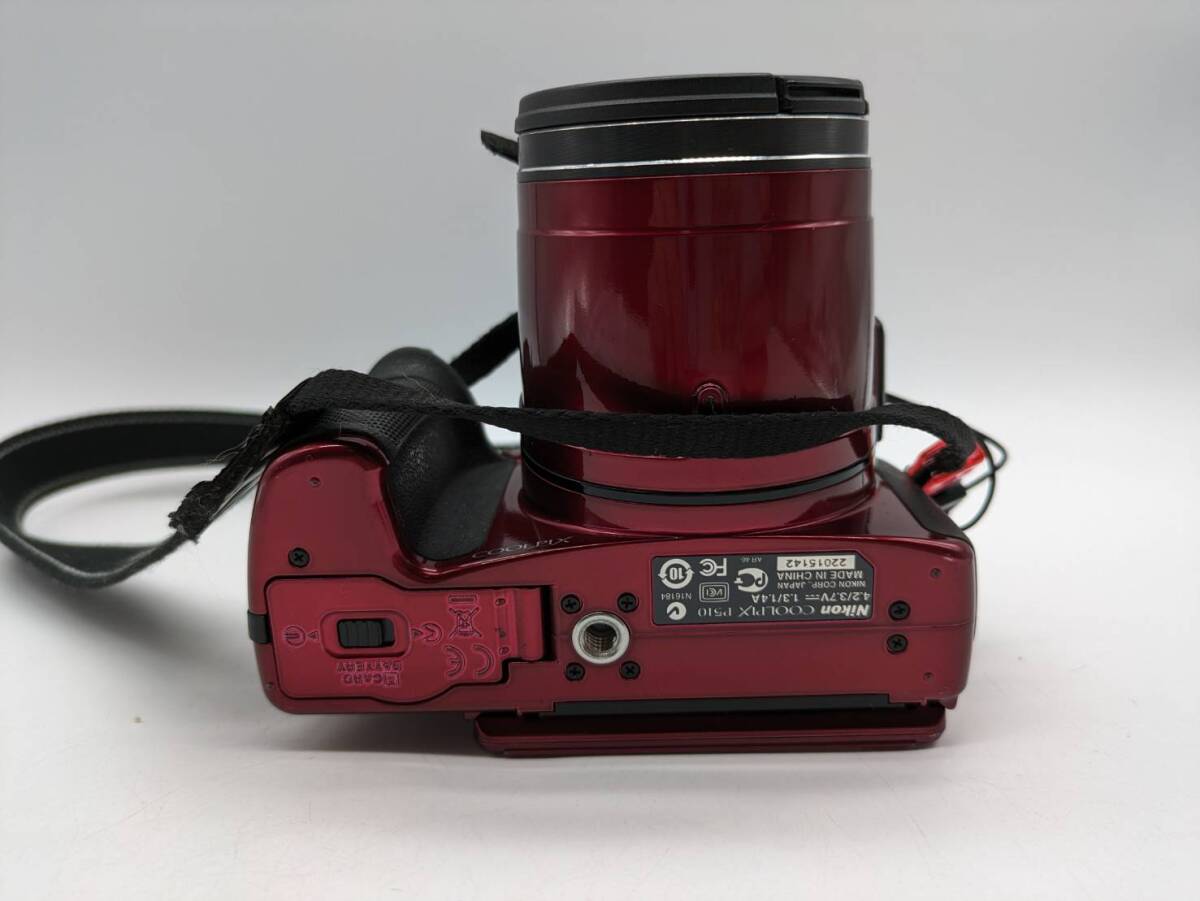 【OP13456SA】1円～ NIKON ニコン COOLPIX P510 カメラ ワインレッド GPS レンズ NIKKOR 42X WIDE OPTIAL ストラップ付属 動作未確認品_画像7