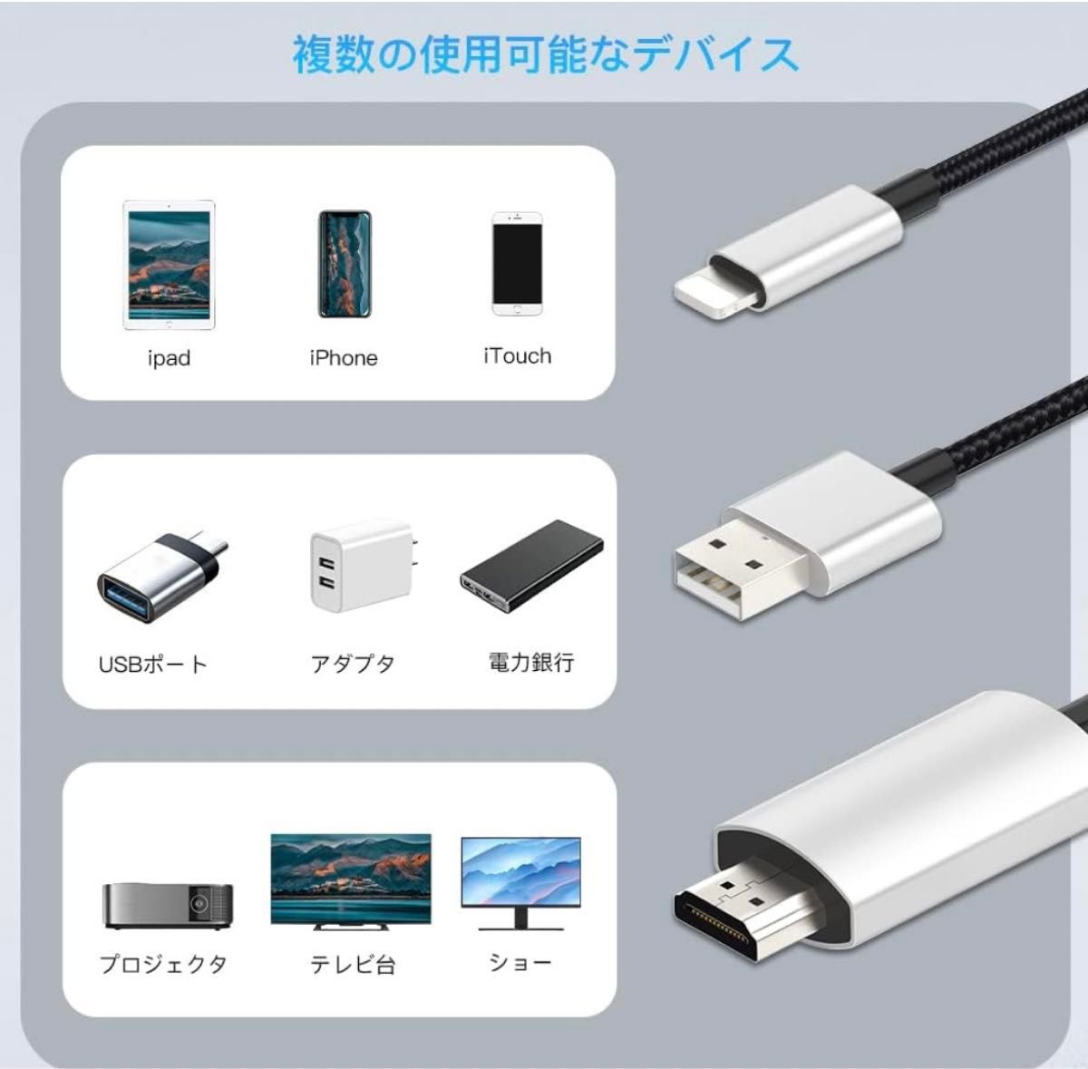 i-phone HDMI変換ケーブル 2M接続ケーブル iPhone/iPad