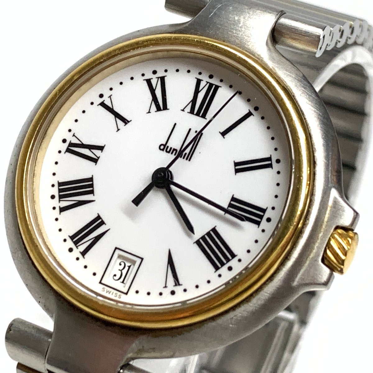 f001 Z4 46. Dunhill ダンヒル ミレニアム アナログ クォーツ 腕時計 ホワイト文字盤 デイトカレンダー メタルベルト 動作品の画像1