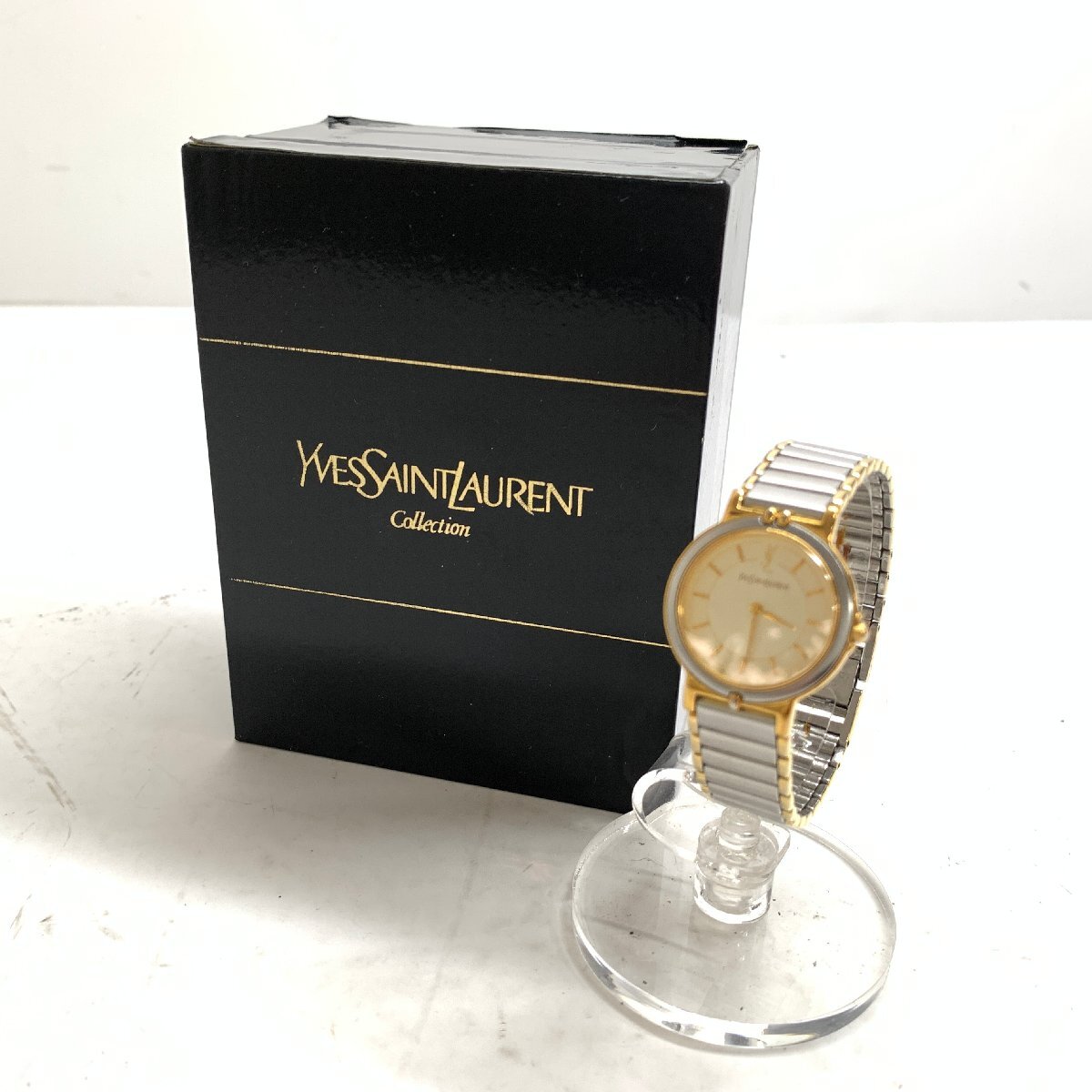 f001 B 美品 YVES SAINT LAURENT イブサンローラン 2200-228481 QZ アイボリー文字盤 レディース腕時計 動作品の画像4