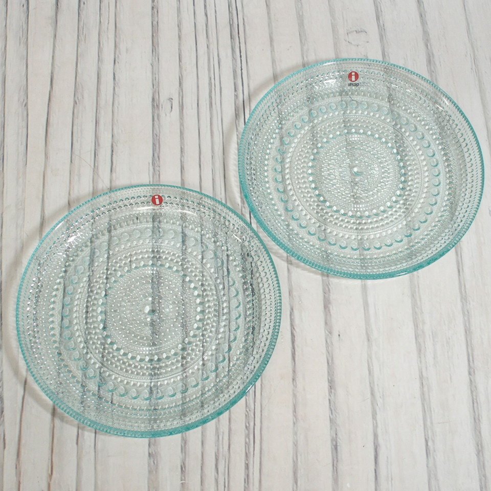 f002 G1 美品 イッタラ iittala カステヘルミ Kastehelmi プレート 直径17cm ライトブルー×2枚 クリア×1枚 北欧食器 3枚セットの画像2