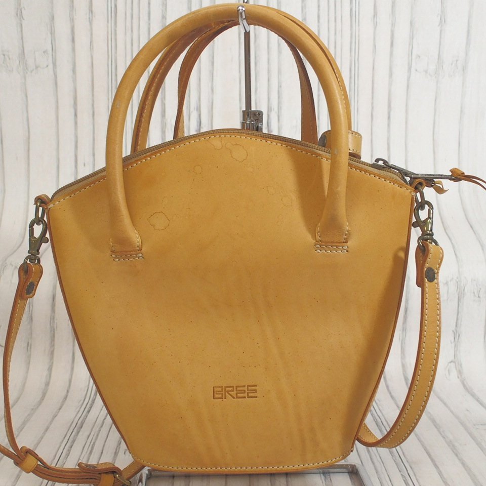 f002 BAG ORIGINAL BREE レザー 革 本革レザー ハンドバッグ ショルダー バッグ 2WAY キャメル系 無地　_画像3