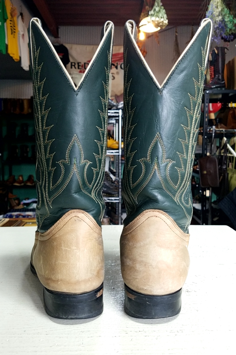 306* Tony Lama Tony Lama western boots 4 1/2D Y4321 beige × green group embroidery switch lady's used USED american 