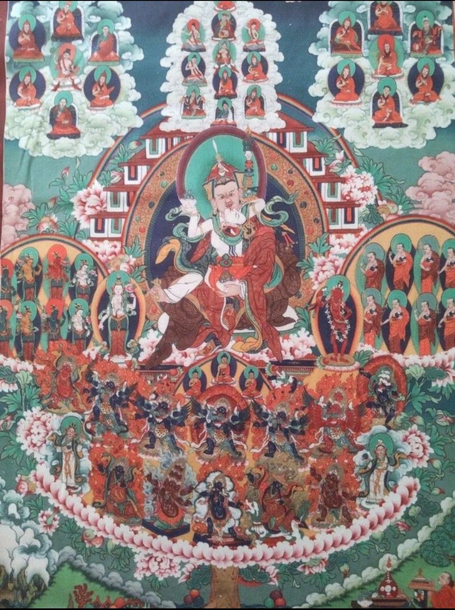 チベット密教仏教　グルリンポチェ　タンカ　タペストリー　仏具仏画仏像曼荼羅