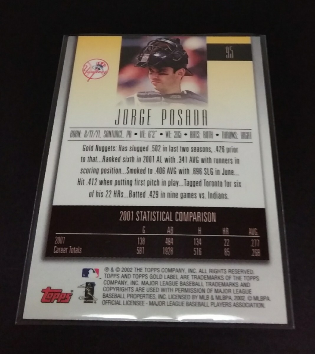 MLB 2002年topps Gold label ホルヘ・ポサダ(ヤンキース) No,95。_画像2