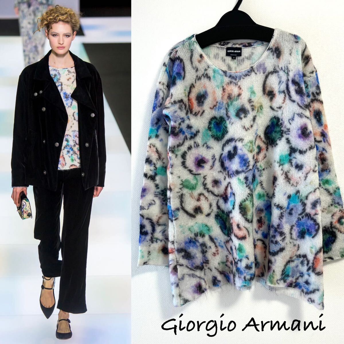 2016.17 AW■GIORGIO ARMANI/ジョルジオアルマーニ_ニット/セーター カシミア39% ダイダイ・オールシーズン■国内正規美品42/M~Lランウェイ_画像1