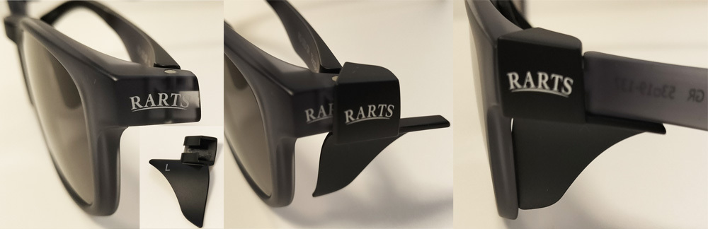 高性能な偏光レンズ「RARTS アーツ」装備「RARTS アーツ サングラス」BLAZE RS-105 GR クリアグレー　着脱可能スライド式バイザー_バイザーは折り畳んだ際に脱着。